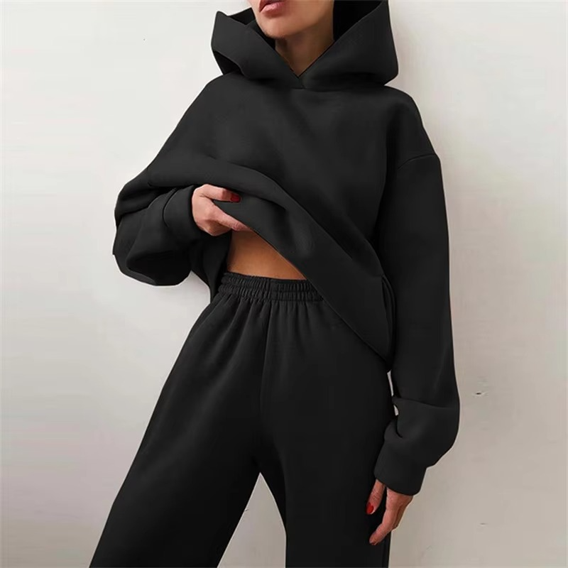 Survêtement Deux Pièces Femme Hoodie Oversize Chaud Pantalon Long Automne Tenue Décontractée