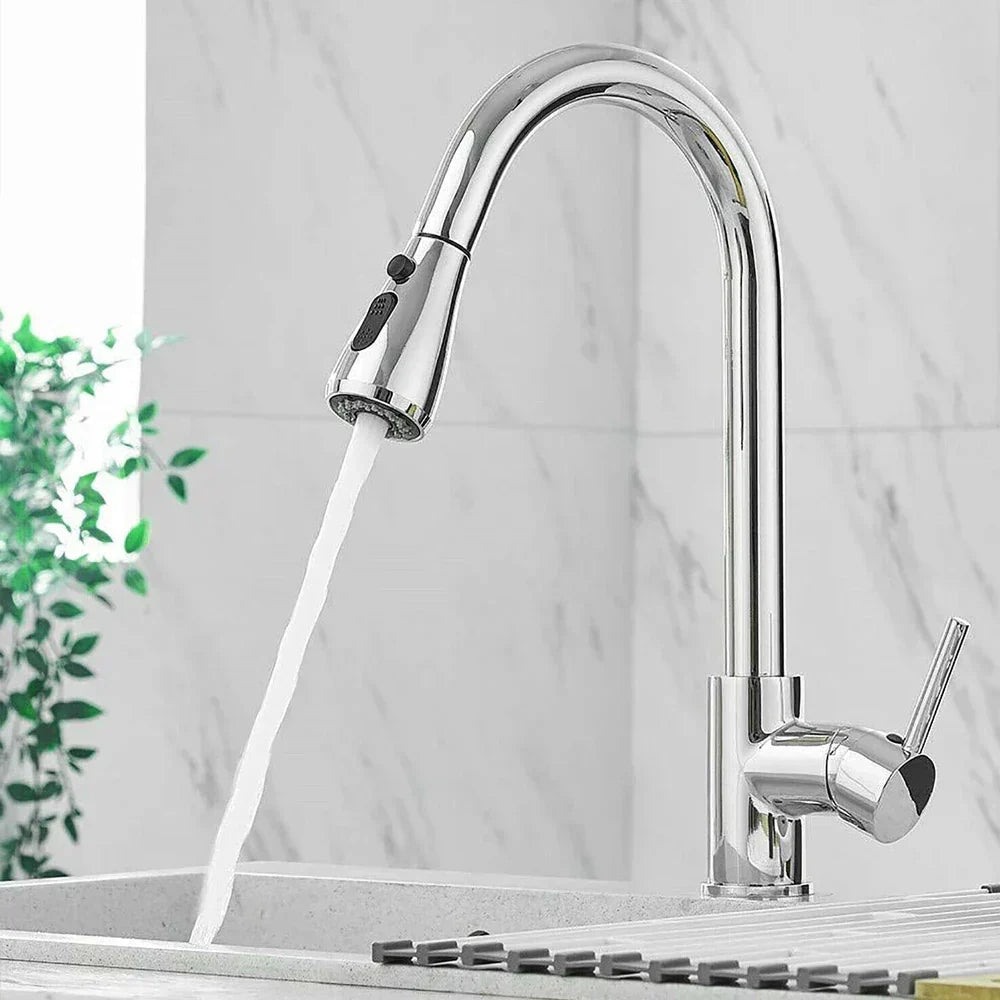 Robinet De Cuisine Minimaliste À Tirage En Acier Inoxydable Noir Mat Pour Un Style Moderne Et Pratique