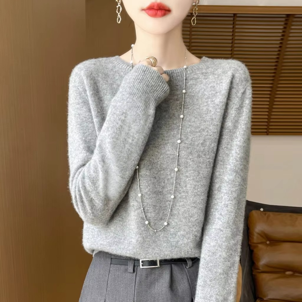 Pull Femme En Mélange De Laine Ample Avec Col Rond Tricot Pour Automne Et Hiver Confortable