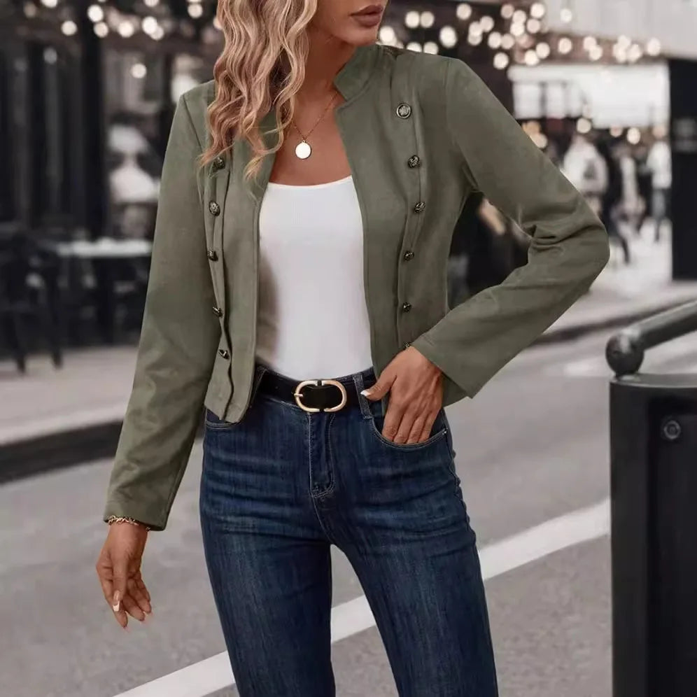 Allison Veste Velours À Double Boutonnage Coupe Croppée Pour Printemps Automne Femme