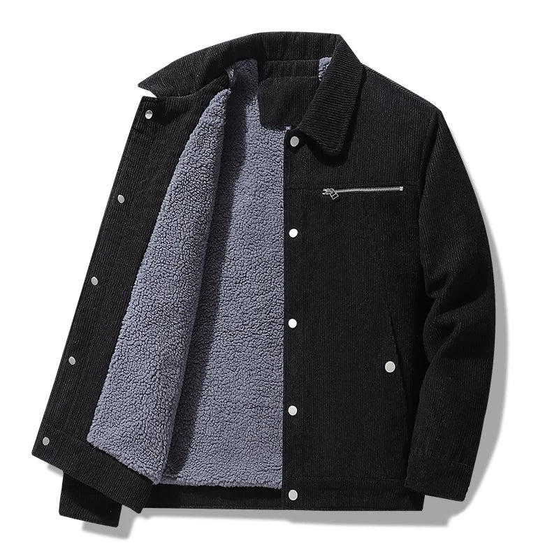 Veste Velours Côtelé À Côtes Doublée De Polaire Col Rabattu Avec Finitions Métalliques Brillantes