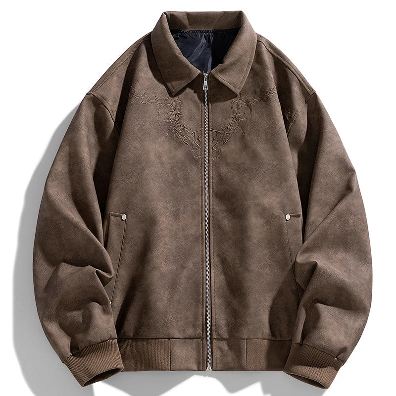 Veste Anthrax En Similicuir Effet Suède Avec Broderie Sur Poitrine Et Dos Poches À Fente Clous Argentés Ourlet Côtes