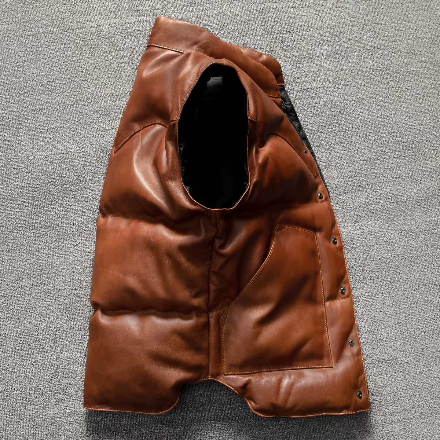 Gilet Biker En Cuir D Agneau Marron Matelassé Puffer Pour Homme Confortable Durable Et Authentique