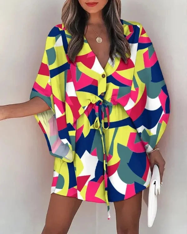 Rosabella Sommerkleid mit Fledermausärmeln und V-Ausschnitt