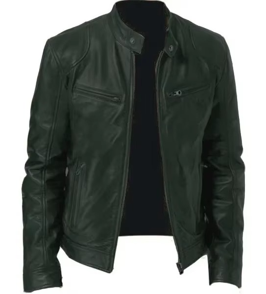 Veste Cuir PU Slim Fit Pour Homme Avec Col Debout Résistante Au Vent Style Moto Et Ville
