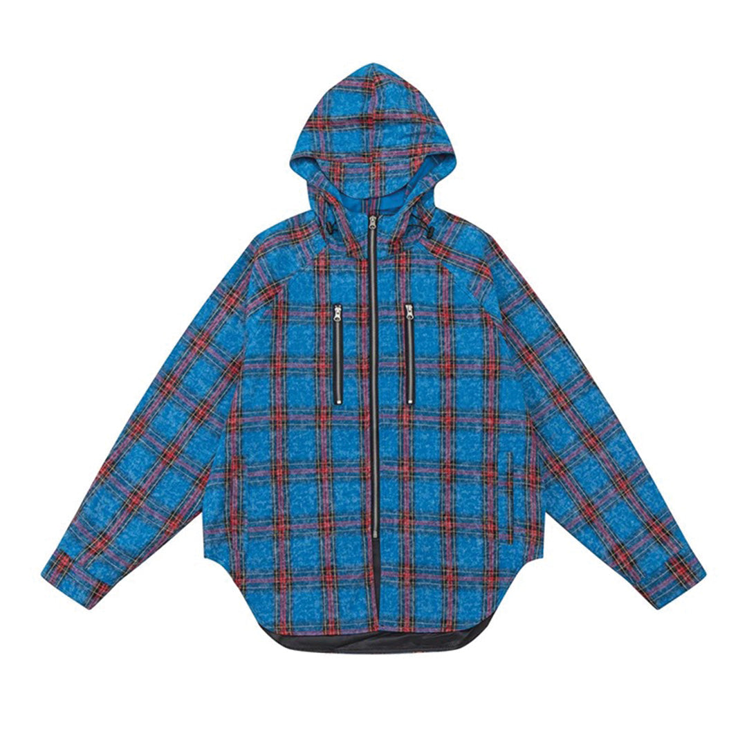 Amawinc Surchemise À Capuche À Carreaux Rétro En Coton Léger Avec Détails Patchwork