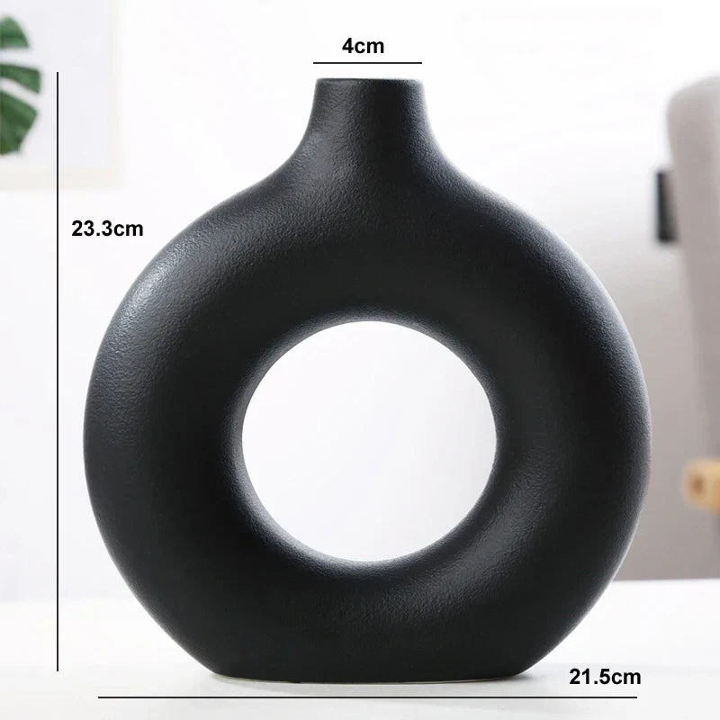 Vase Circulaire Harmony en Céramique Texturée Inspiré par la Pierre Naturelle pour Déco Minimaliste