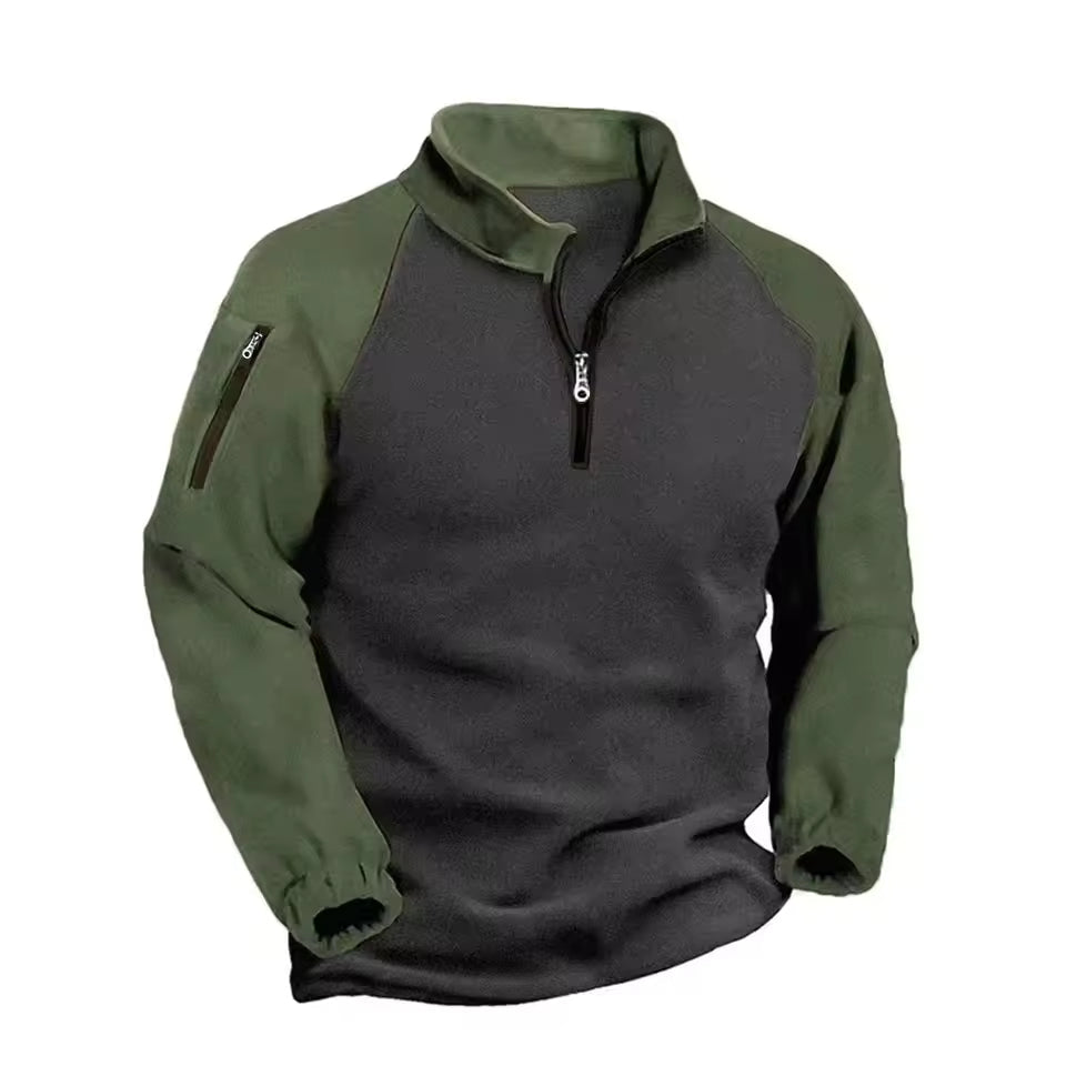 Polaire Homme Col Montant Demi Zip Pull Léger Et Chaud Pour L'Hiver Avec Poche Zipée Sur Bras