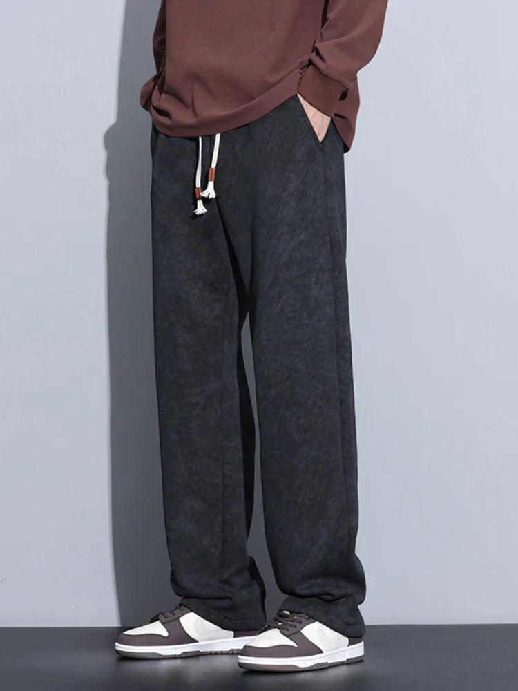 Pantalon De Survêtement Délavé À Coupe Droite Ample En Mélange Coton Polyester 55 Pourcent Et 45 Pourcent