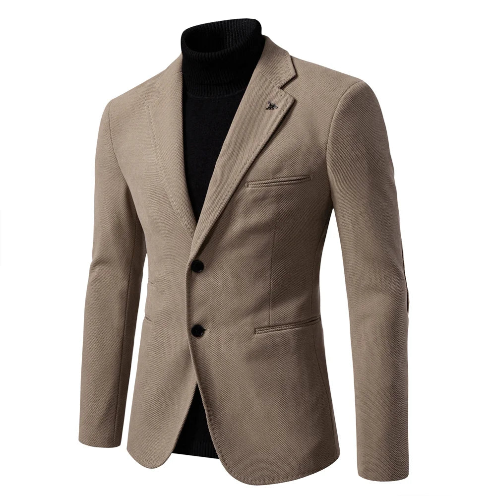 Veste Blazer Homme Slim Fit Marron Boutonnage Simple Pour Travail Décontracté Polyvalente Essentielle