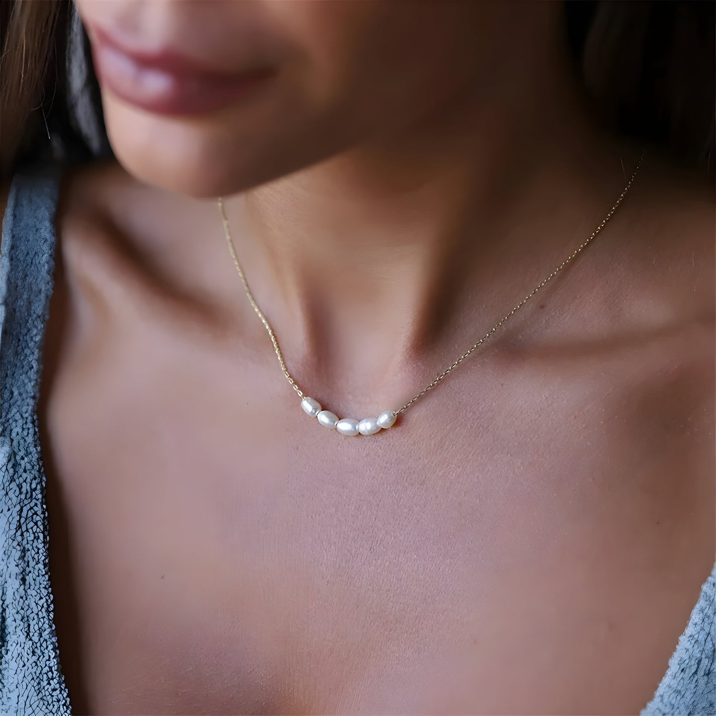 Collier Délicat Avec Perles Baroques Fausses Sur Chaîne Câble Or Jaune Ou Argent Minimaliste Acier Inoxydable
