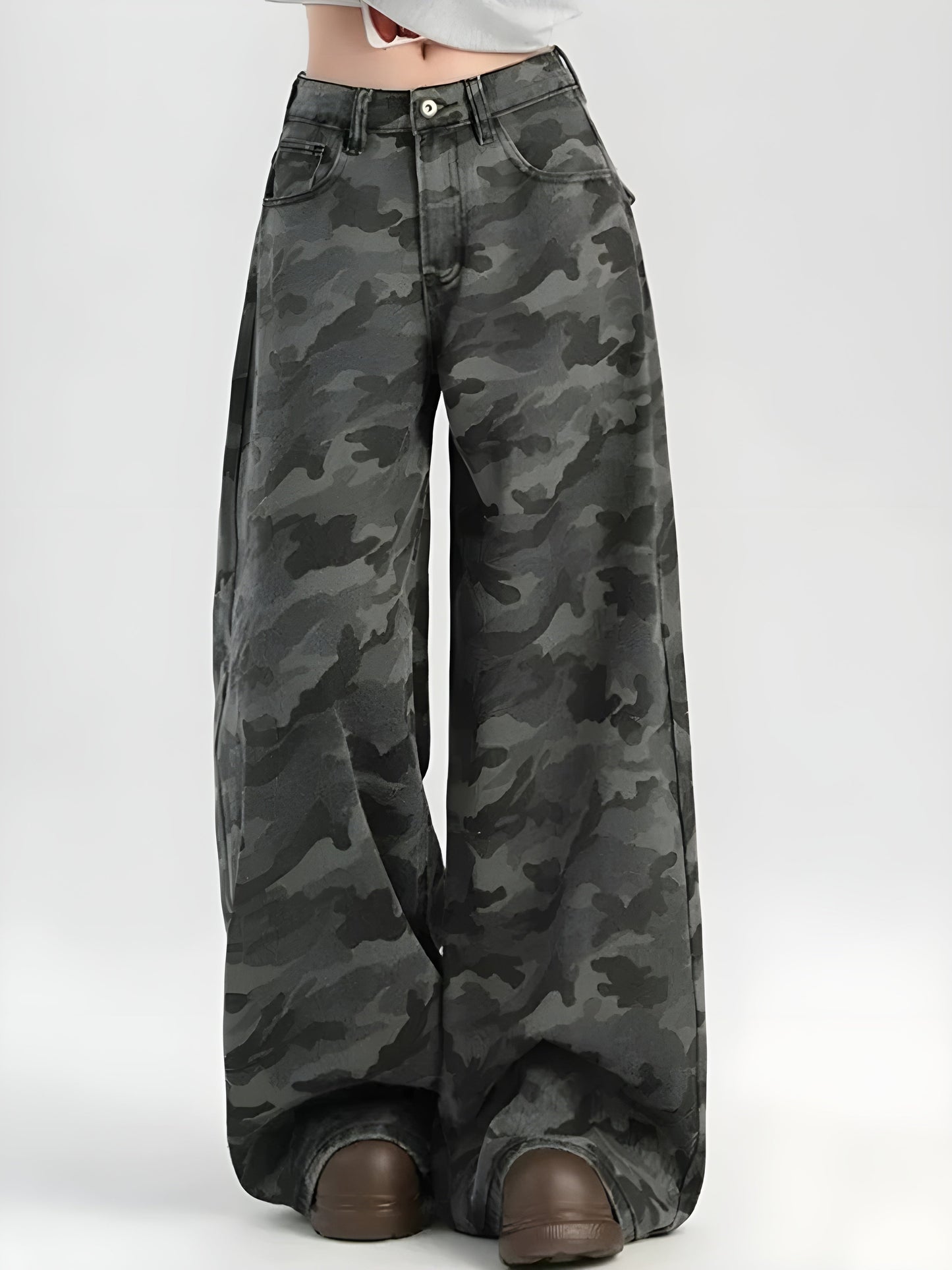 Paige Denim Jean Camouflage Haute Taille Coupe Évasée Fluide Jambes Longues Pour Style Décontracté Quotidien