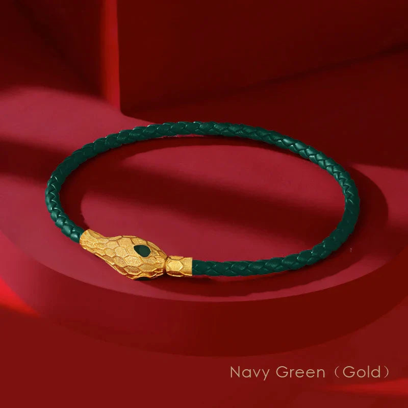 Aspis Viper Bracelet En Cuir Tressé À La Main Avec Fermoir Serpent Doré Pour Hommes Et Femmes Amawinc