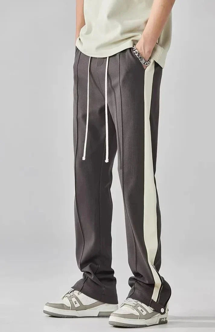 Palma De Mara Pantalon Mélange Coton Style Années 90 À Jambe Droite Zip Argenté Et Taille Élastiquée Ajustable