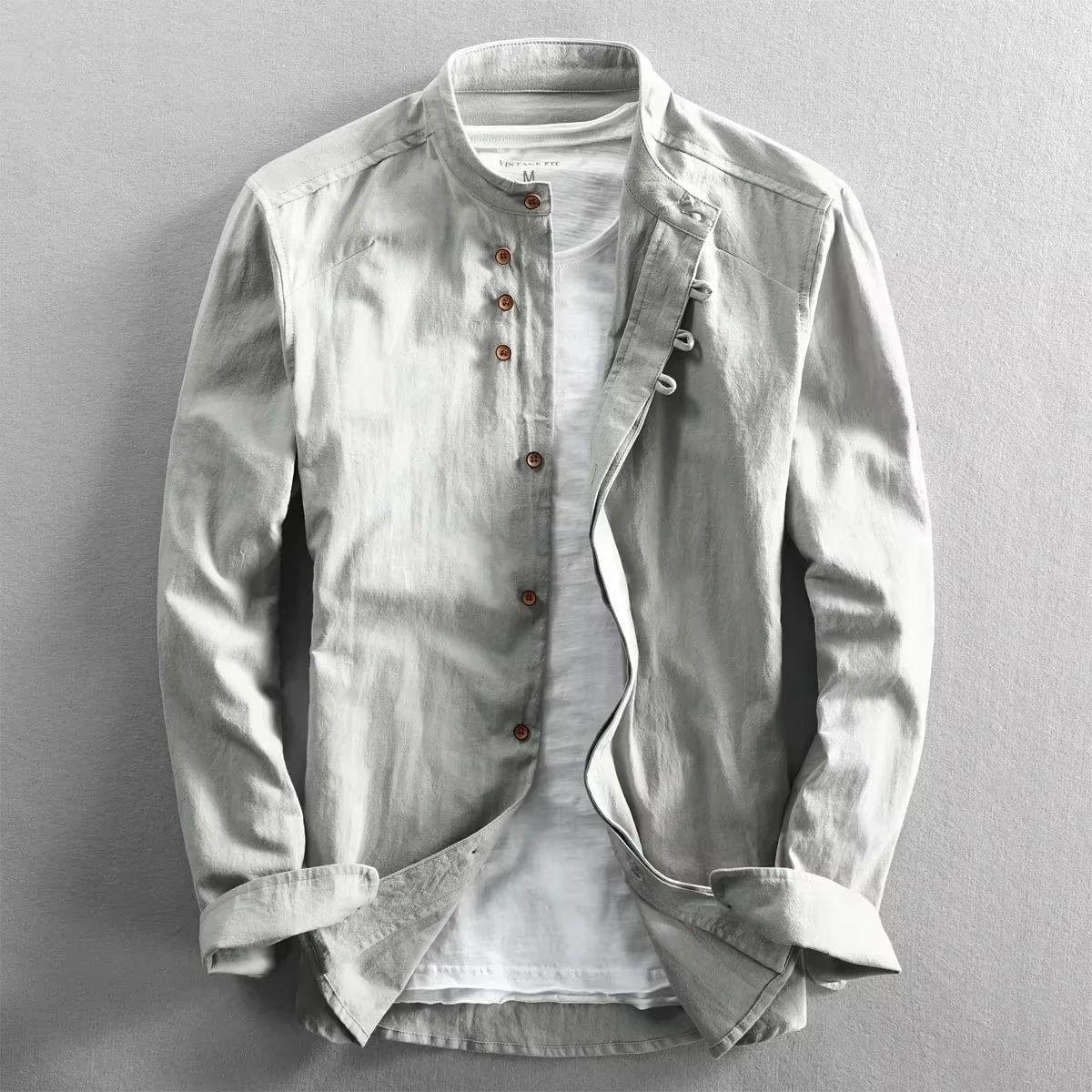 Amawinc Chemise Homme Col Mao En Coton Lin Style Rétro Chinois Manches Longues Tailles M À 7XL