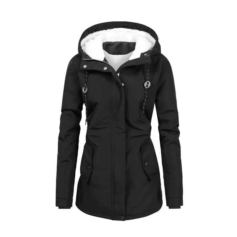 Parka Femme Rétro Doublée Polaire Mi Longue Avec Capuche Chaude Et Confortable Pour Femme