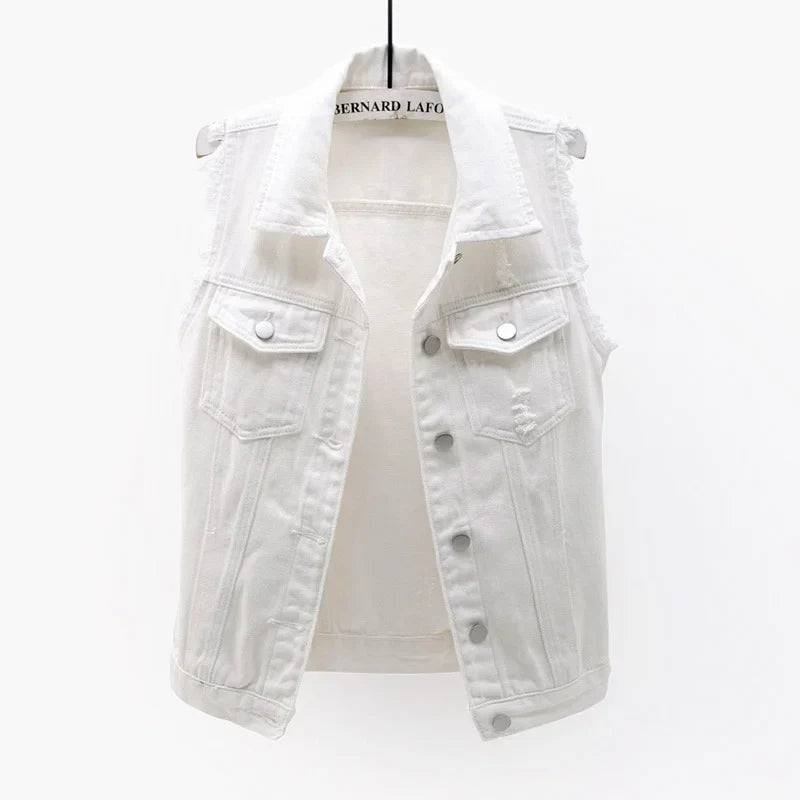 Zoré Gilet En Denim Oversize Avec Bords Effilochés Poches Multiples Et Attitude Puissante