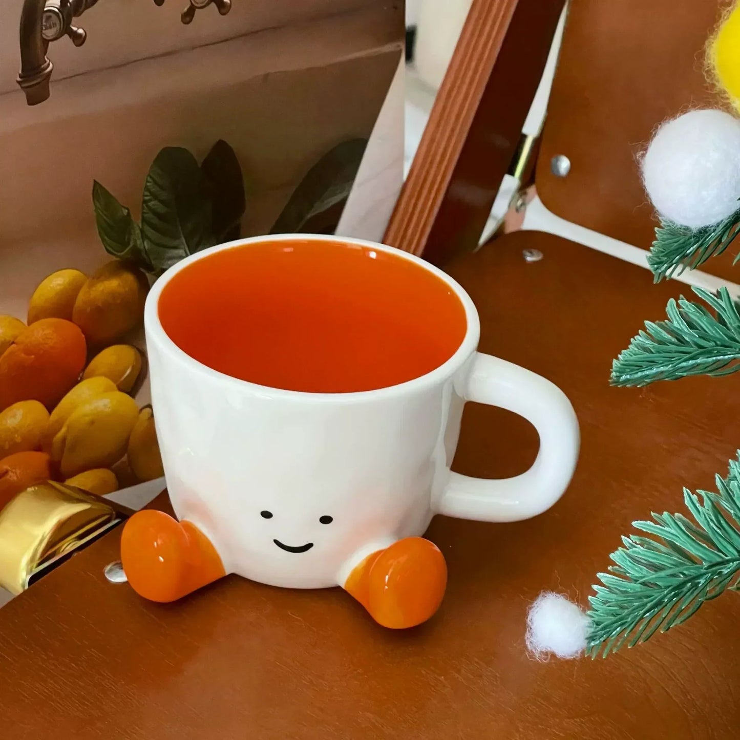 Tasse Céramique Smiley Mellow Émaillée À La Main Avec Charme En Forme De Jambes Ludiques