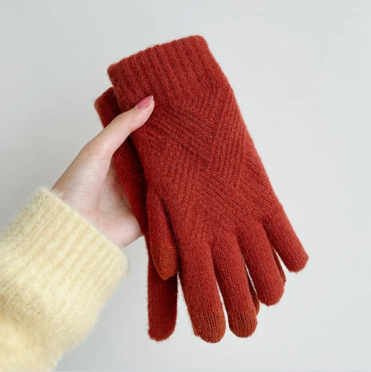 Gants En Cachemire À Motifs Diamant Tissés Taille Unique Doux Et Isolants Doigts Tactiles Compatibles Avec Écran Tactile