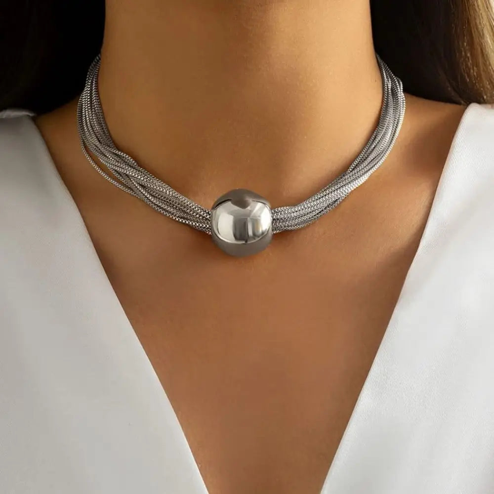 Collier Ras De Cou Solara Sphère Goutte Argent Sterling Design Multicouche Ajustable Imperméable