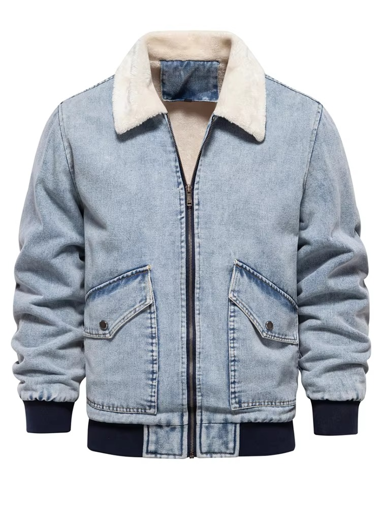Amawinc Veste En Jeans Doublée En Polaire Avec Col En Fausse Fourrure Pour Homme Hiver Chaud