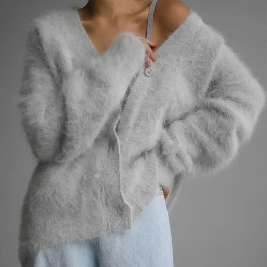 Cardigan Femme Oversize En Maille Col V Boutonné Manteau Pull Confort Chic Toutes Saisons