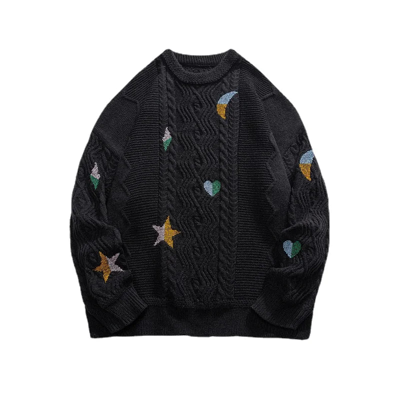 Pull Homme En Maille Lourde Avec Broderie Astral Projection Col Rond Et Coupe Décontractée Amawinc