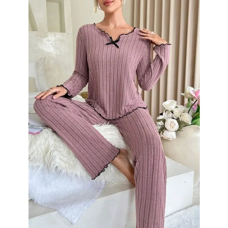 Amawinc Ensemble Pyjama Babydoll Coton Côtelé Manches Longues Silhouette Ajustée Confort Pour Nuit Douce