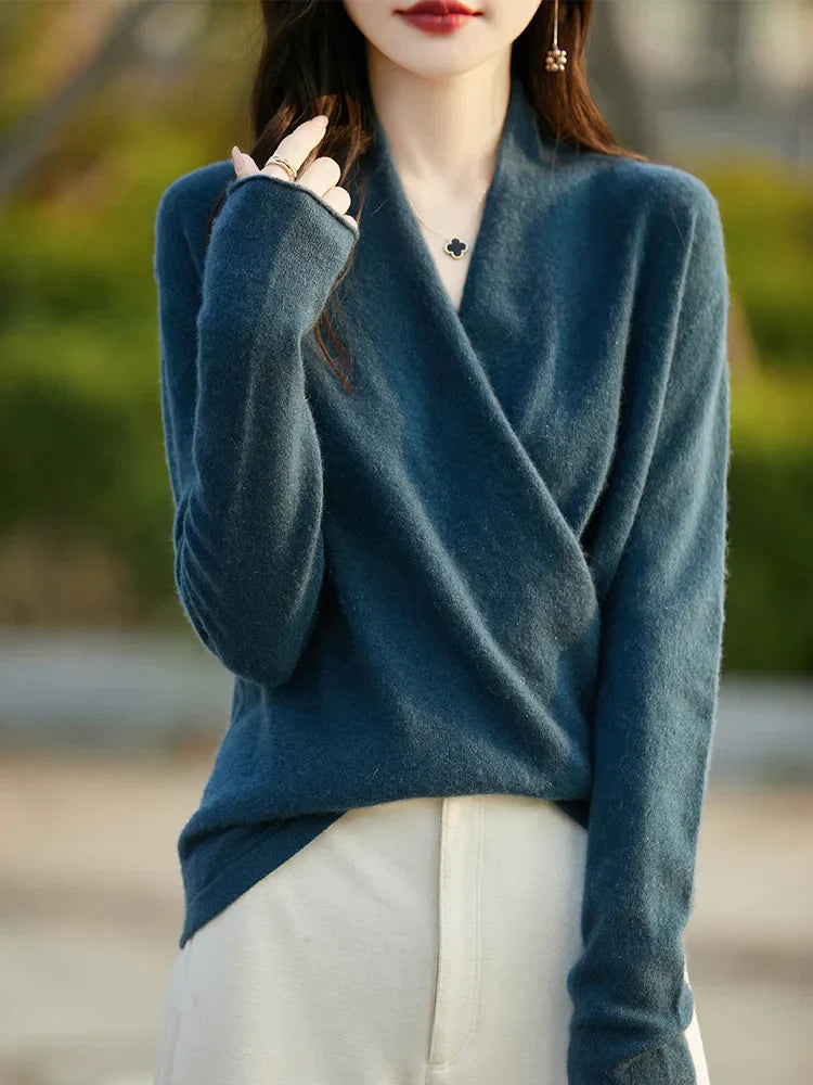 Pull Femme En Laine Tricotée Col V Manches Longues Coupe Décontractée Nordisk Flair