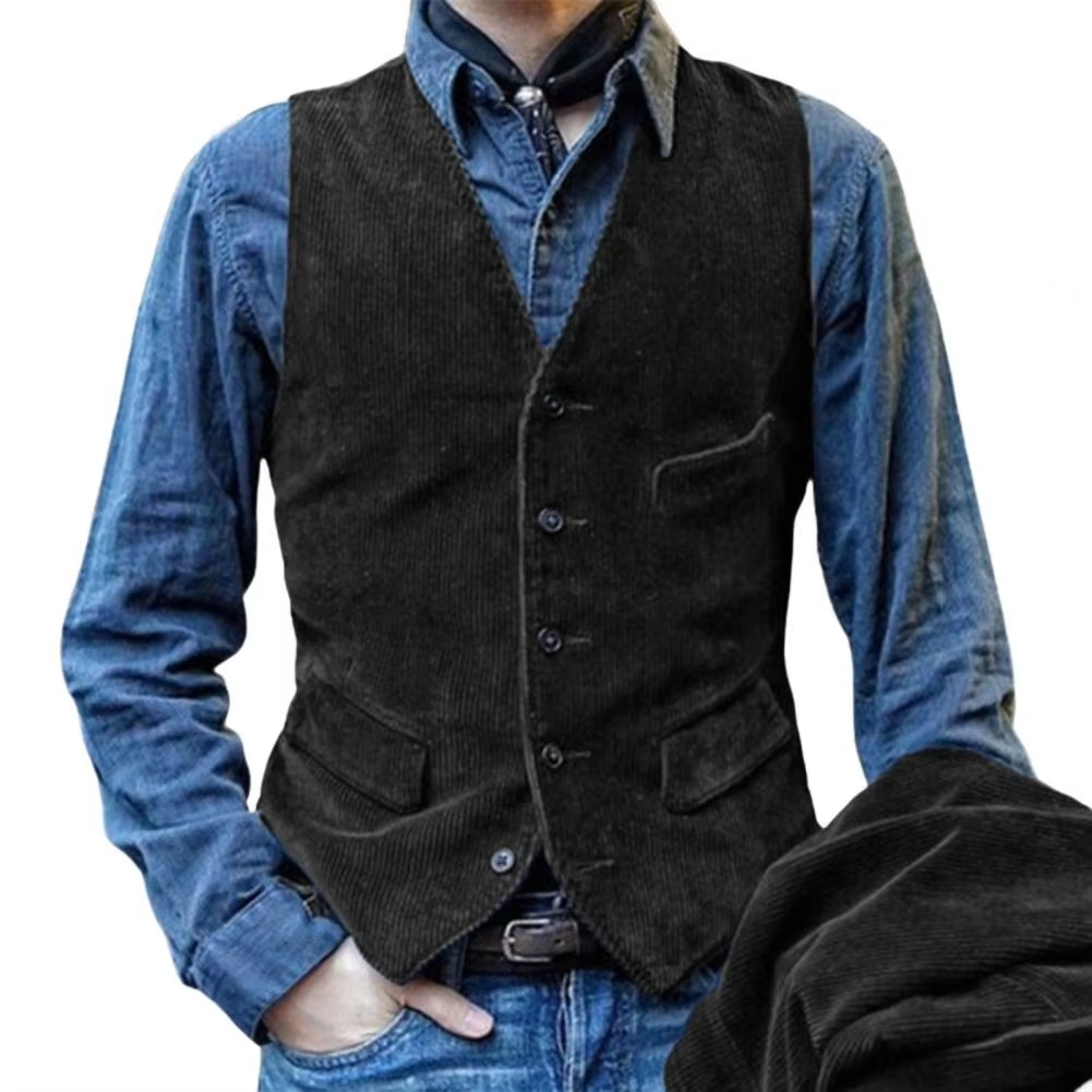 Gilet Tweed Herringbone Olive Slim Fit Avec Col V Pour Affaires Ou Mariage Style Classique Formelle