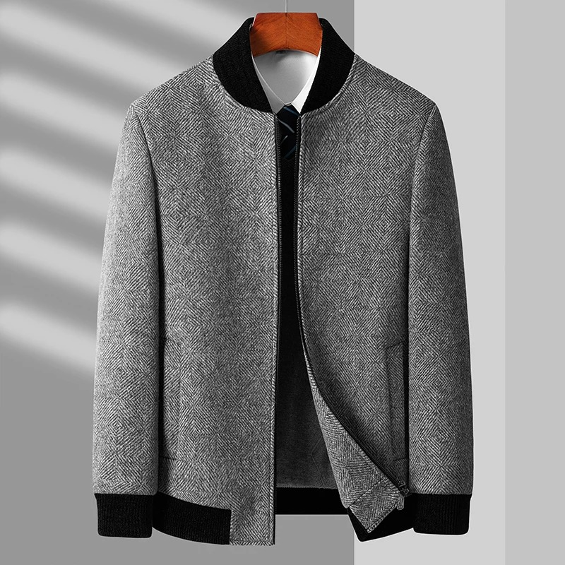 Veste Pour Homme En Mélange De Laine Col Rond Gris Café Pour Affaires Décontractée Intemporelle