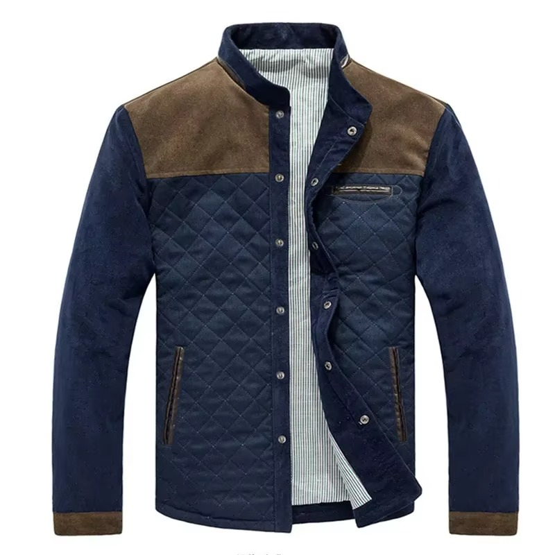 Veste Bomber Matelassée Pour Homme Avec Manches Denim Bleu Marine Léger Coupe Vent Printemps Automne Confortable