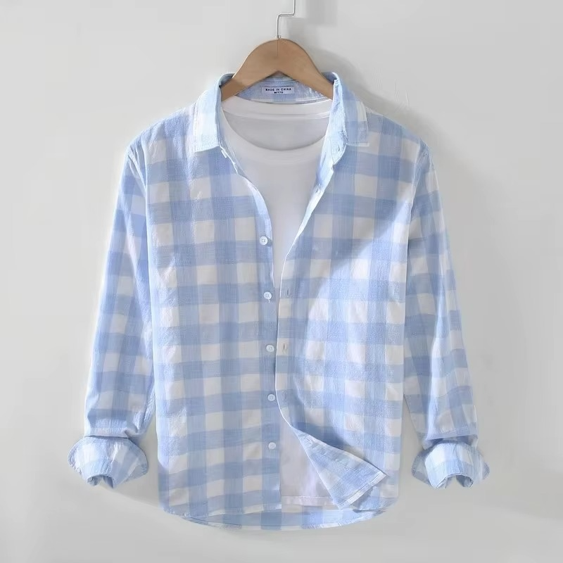 Amawinc Chemise Homme À Carreaux Printemps Été 2025 Manches Longues Polyvalente Pour Tous Les Jours
