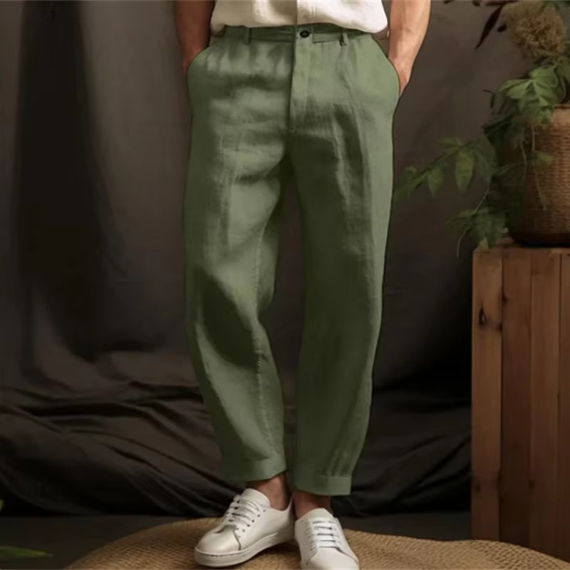 Pantalon Décontracté Homme En Lin Mélangé Léger Respirant Pour Temps Chaud Confort Quotidien