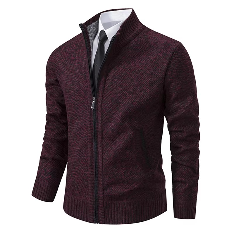 Cardigan Homme Doublé Polaire Avec Col Montant À Fermeture Éclair Chaud Pour Automne Et Hiver Décontracté