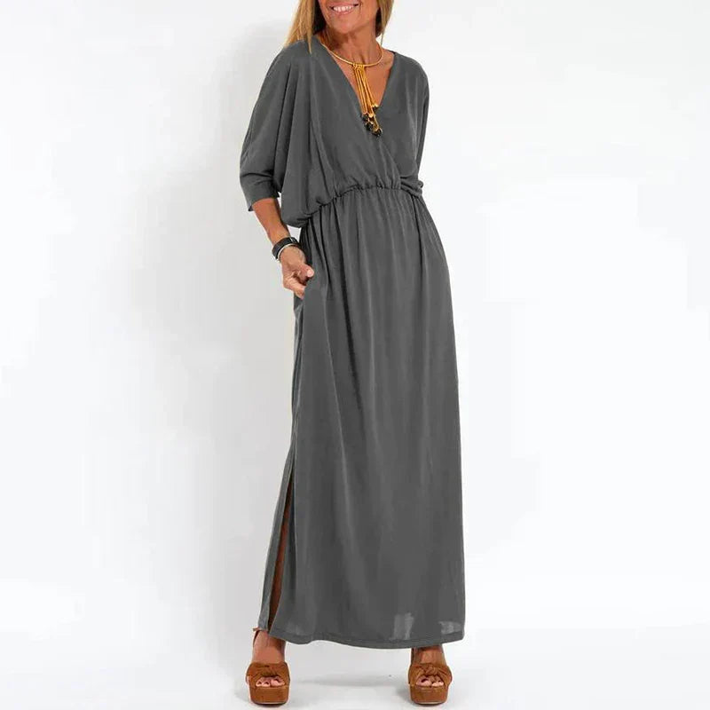 Langes Vintage-Kleid von Angelica mit hohem Taillenbund und Seitenschlitz