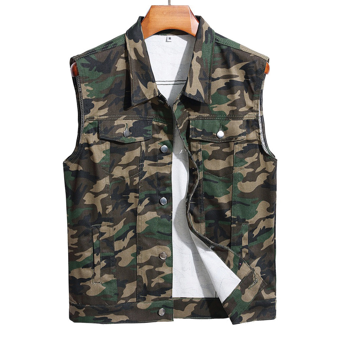 Veste Camouflage En Coton Et Denim Poches À Rabat Fonctionnelles Fermeture À Pressions Coupe Regular