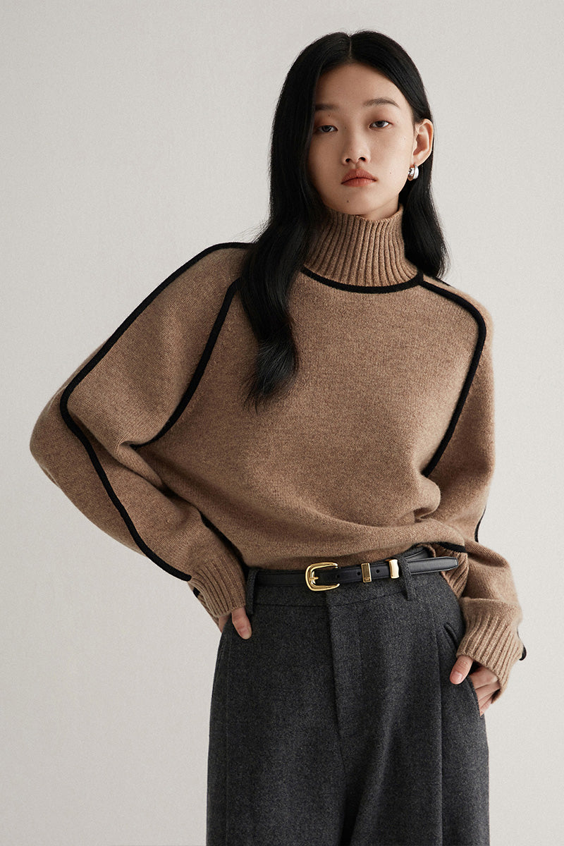 Pull Col Roulé Rosalia En Maille Douce Avec Surpiqûres Contrastées Pour Style Moderne Et Superposition Quotidienne