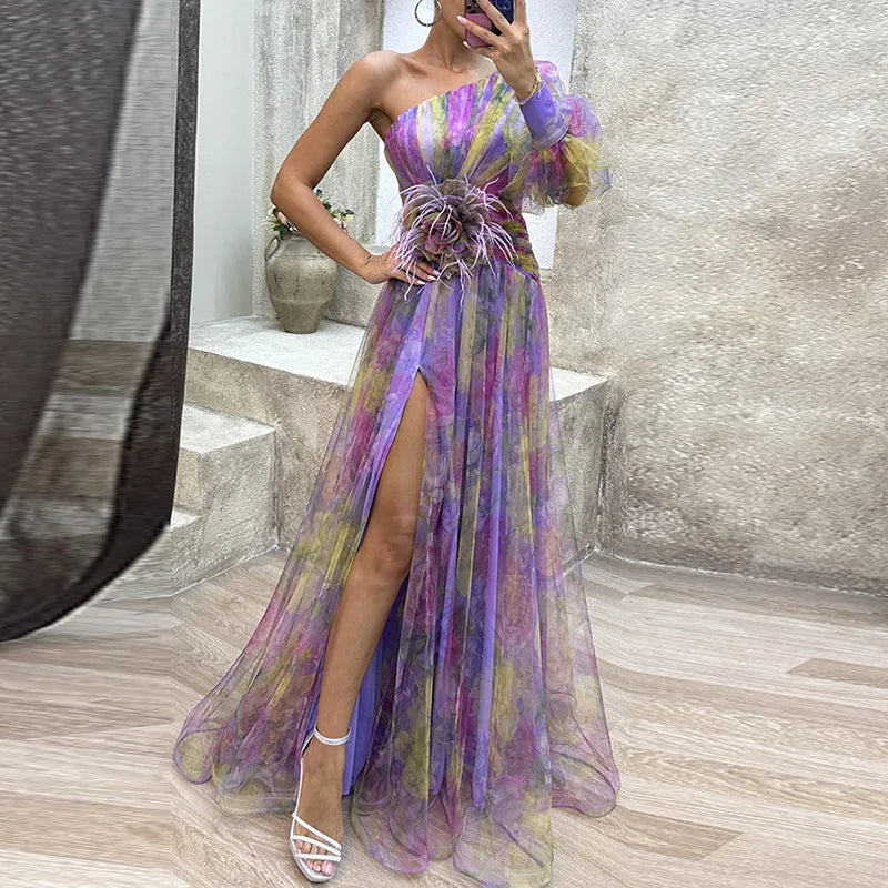 Robe Evelyn En Tulle Florale Longue Pour Soirées Élégantes Silhouette Ajustée Et Mouvement Aérien