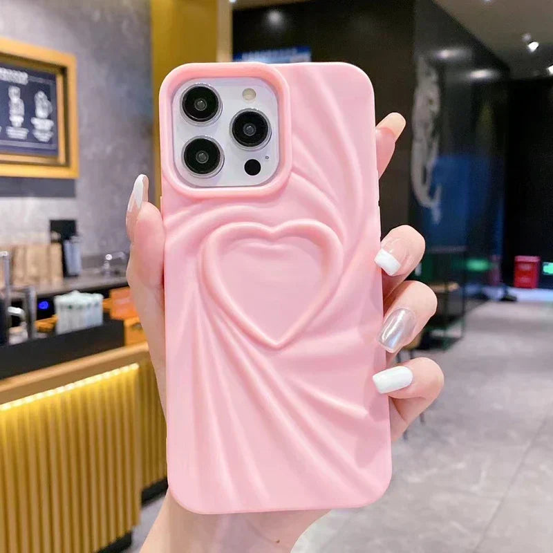 Coque iPhone 3D Cœur Plié En Silicone Mat Doux Protection Complète Profil Ultra Fin