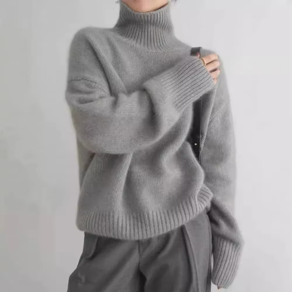 Pull Automne Col Haut Femme Maille Ample Coupe Décontractée Manche Longue Confortable