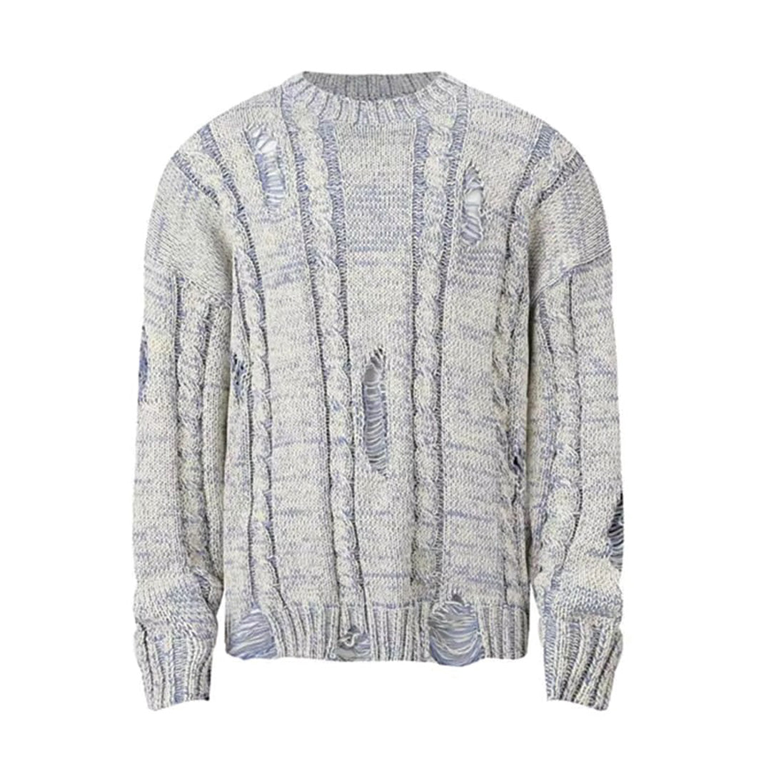 Pull En Maille Torsadée Usée Avec Col Rond Et Coupe Décontractée Polyester Coton
