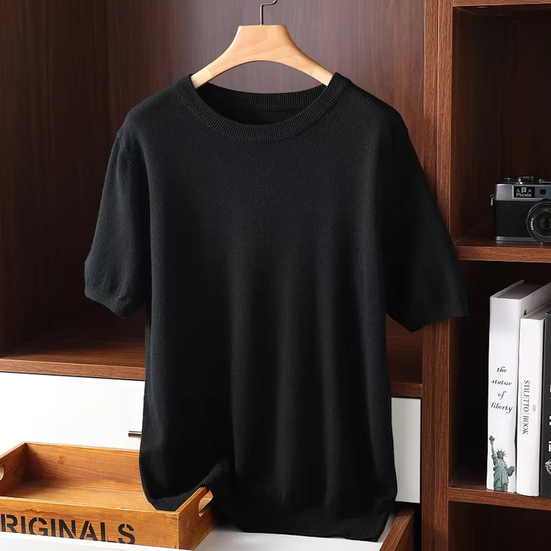 Pull Homme En Cachemire À Manches Courtes Col Rond Amawinc Léger Pour Confort Quotidien