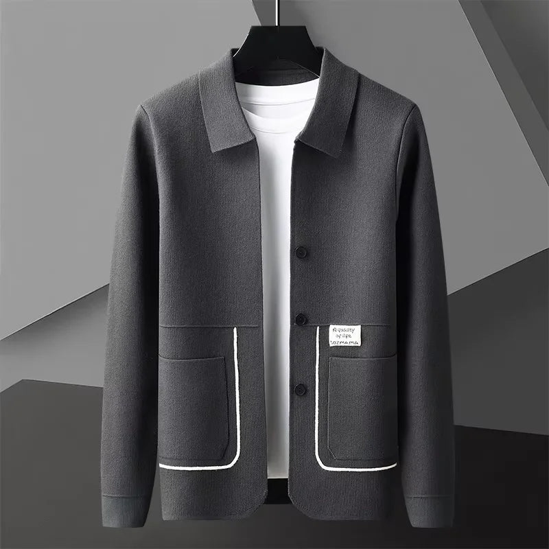 Mercer Cardigan Tricoté Pour Homme Amawinc Épuré Et Polyvalent Mise En Valeur Des Épaules Et Du Torse Style Tailoré
