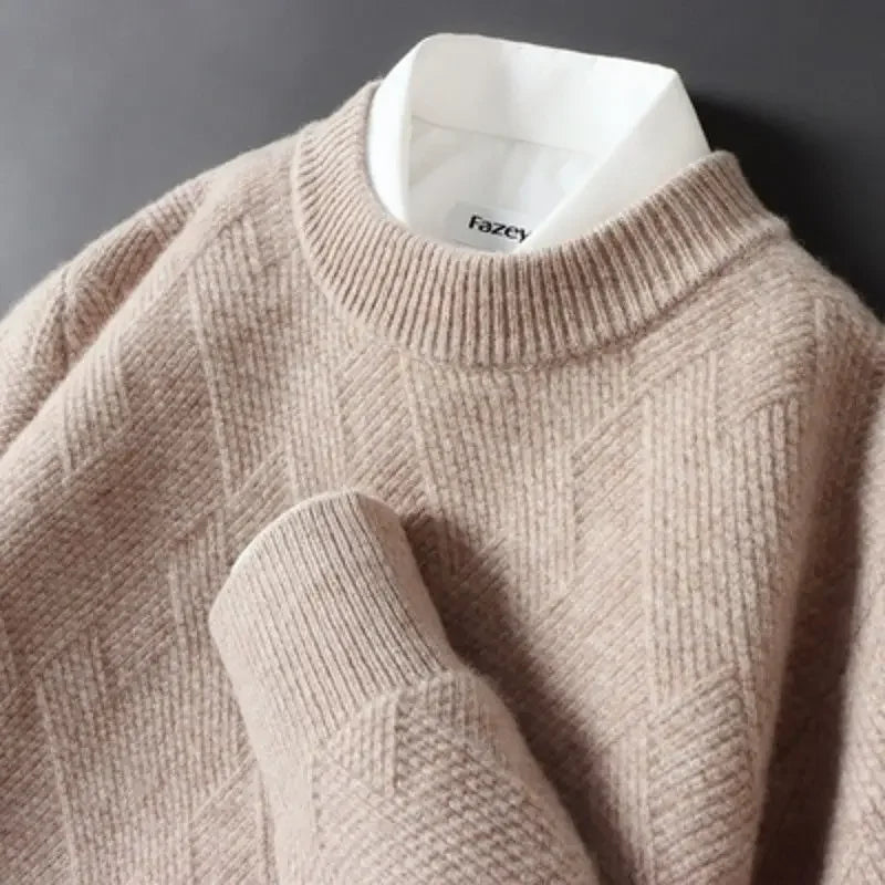 Pull Homme En Maille Motif Diamant Beige Neutre Maille Douce Pour Style Décontracté