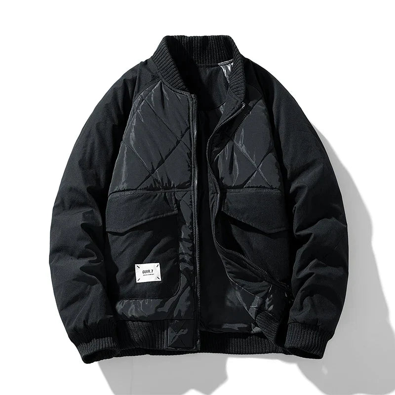 Veste Bomber Rembourrée Cargo Matelassée Avec Poches Cargo Et Bordures Côtelées Pour Style Urbain Chaud Confortable