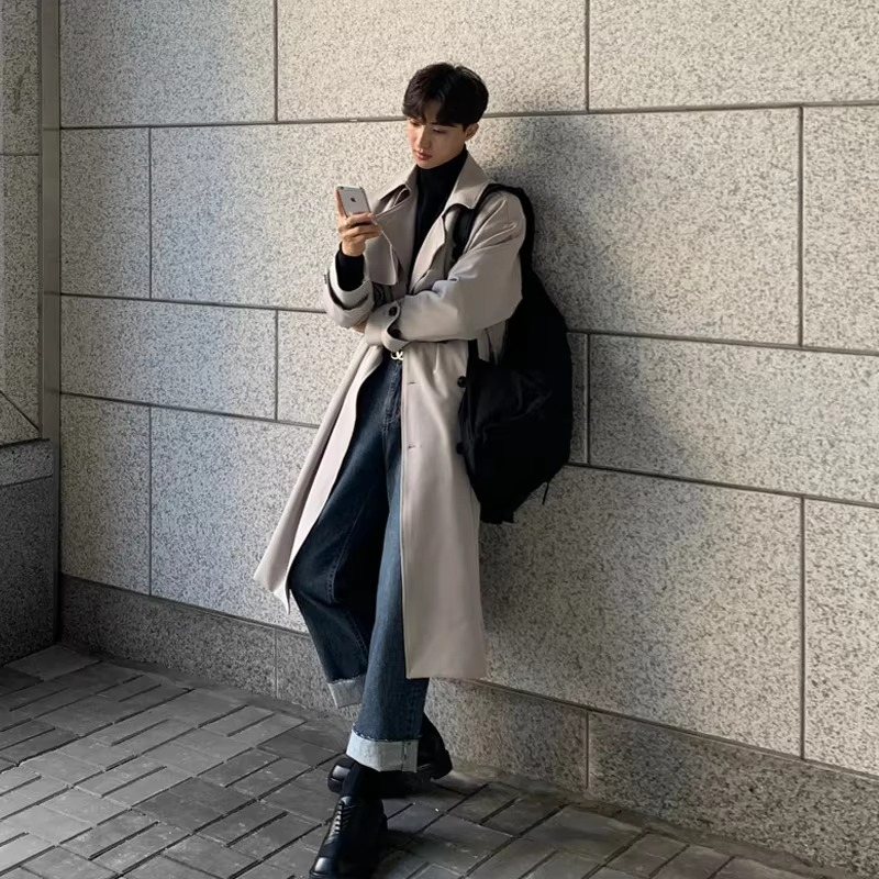 Manteau Trench Long Printemps Pour Homme Style Coréen Moderne Coupe Confort Pour Tous Les Jours Amawinc