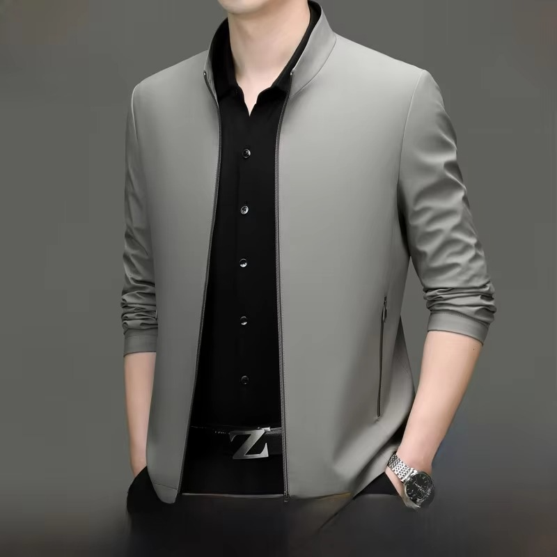 Veste Homme Amawinc en Mélange de Soie Coupe Décontractée avec Ourlet Droit Style Poli sans Effort