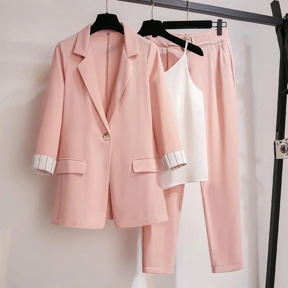Joanna Ensemble Trois Pièces Veste Tailleur Pantalon Et Haut Sans Manches Élégant Pour Travail Et Soirée