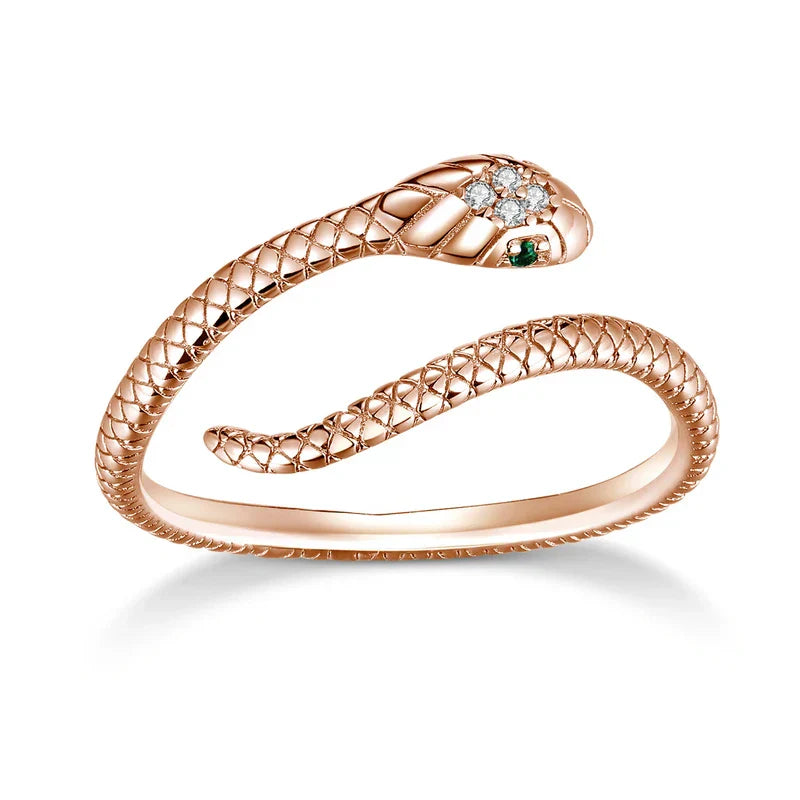 Bague Serpent Argent 925 Plaquee Platine Avec Oeil Zircone Verte Ajustable Elegante Et Puissante